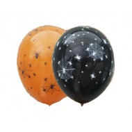 Halloween 12"(30cm) orange eller sort latex ballon m/edderkopper
